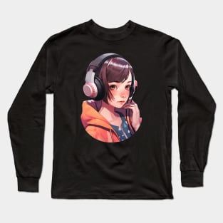 Cute headphone anime girl Long Sleeve T-Shirt